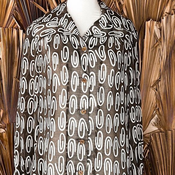 Vintage 70's Sheer Brown Button Up Shirt size Medium - Picture 5 of 5